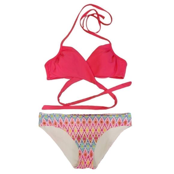 NWOT Victoria's Secret Hot Pink Wrap Around Halter Bikini Top and Bottoms 34B M - Picture 2 of 11